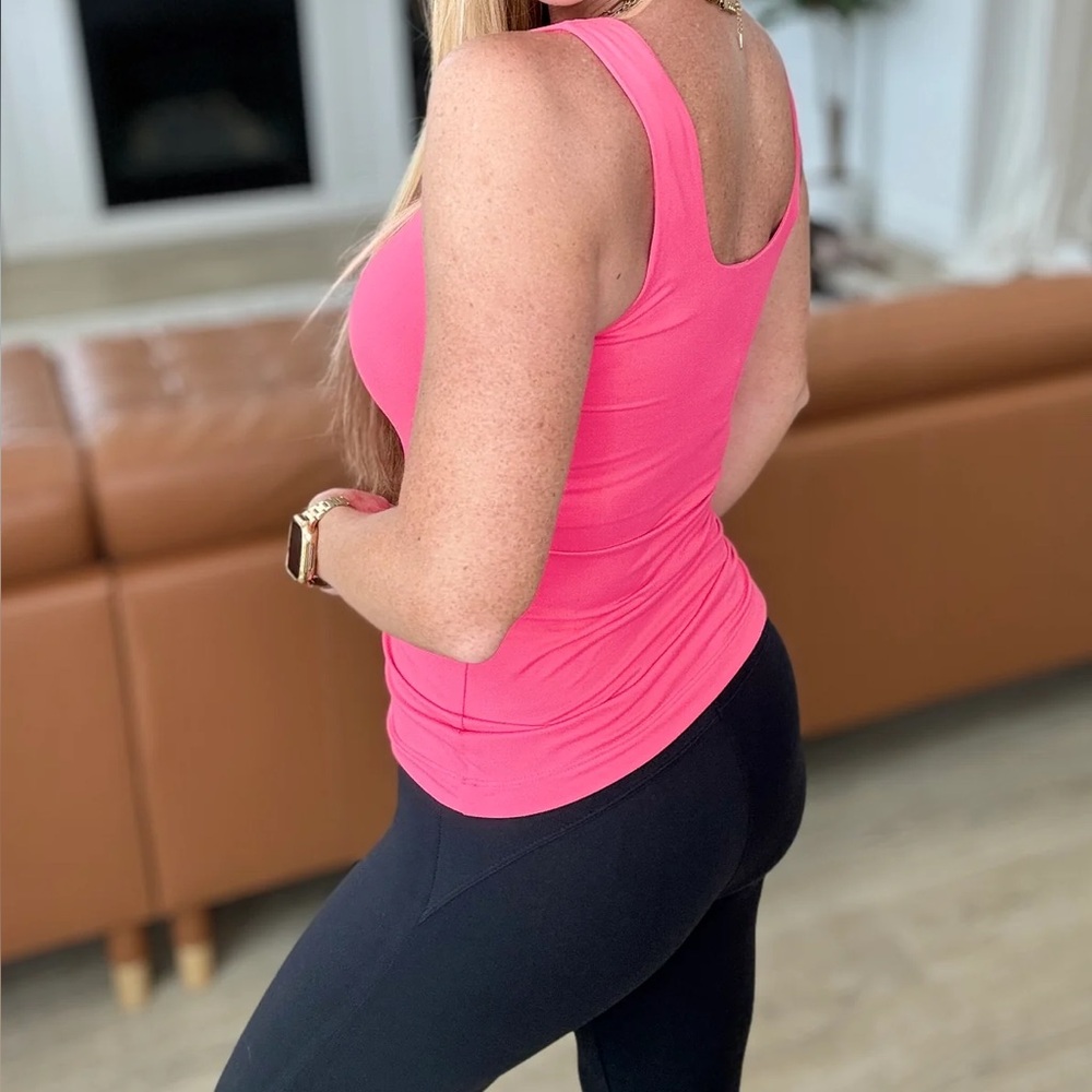 Square Neck Tank In Pink Flamingo - Picture 2 of 3